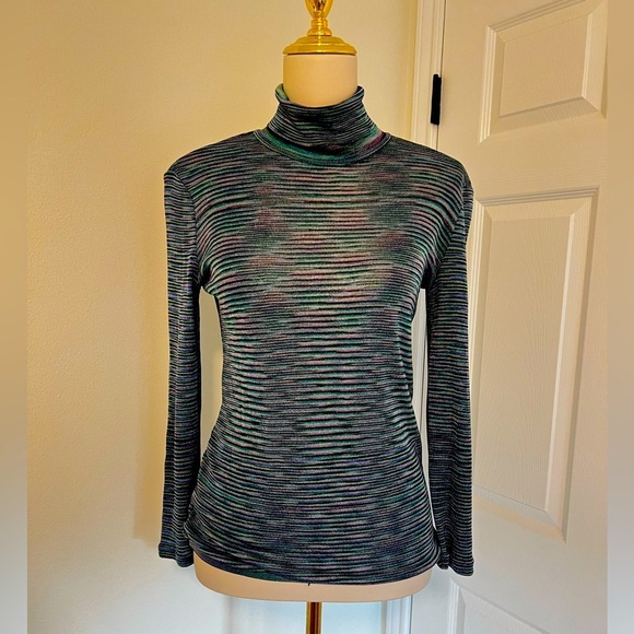 MISSONI Vintage 90s Striped Turtleneck Sweater Size Medium US 6 IT 42 - Picture 1 of 13